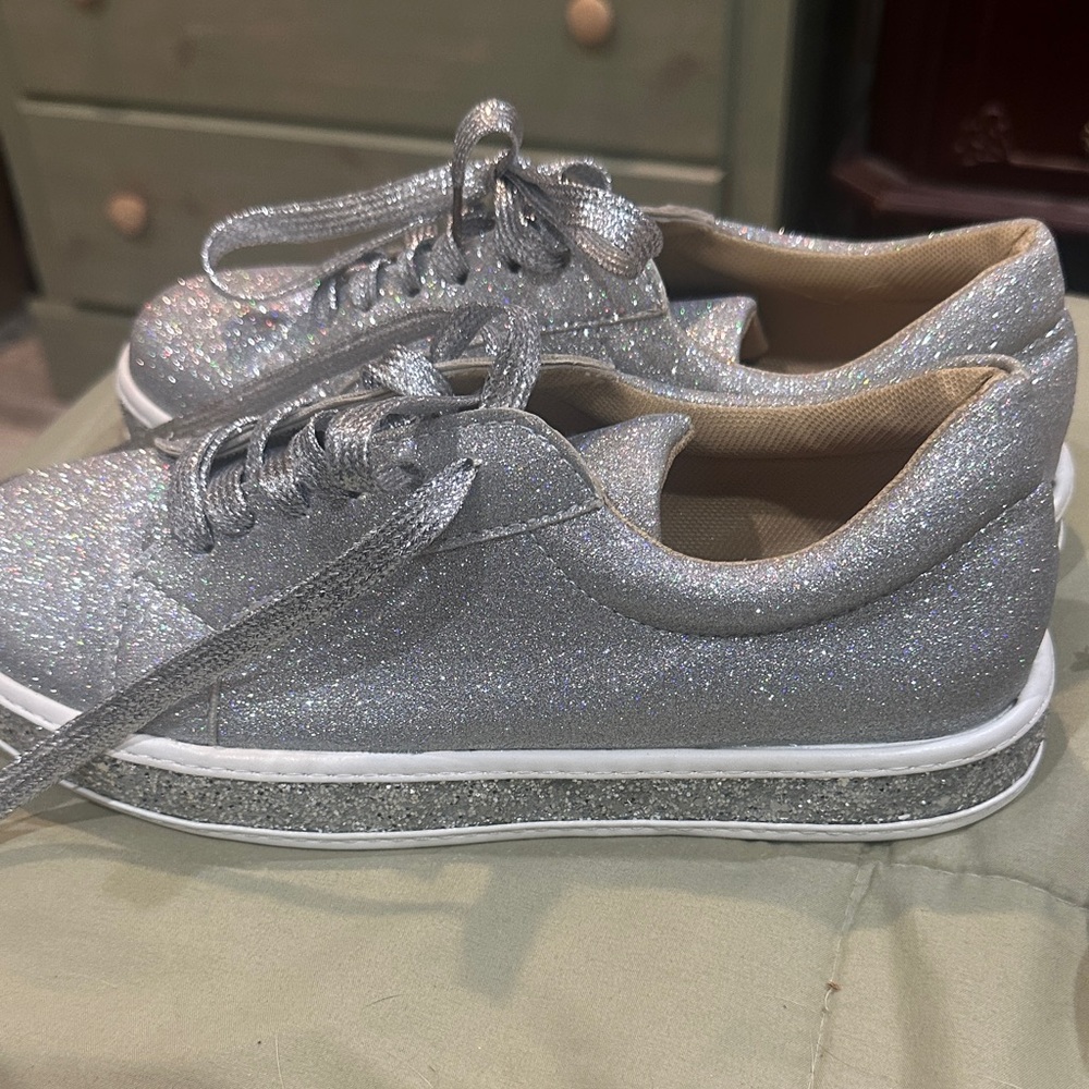 Glittery Silver Women's Sneakers